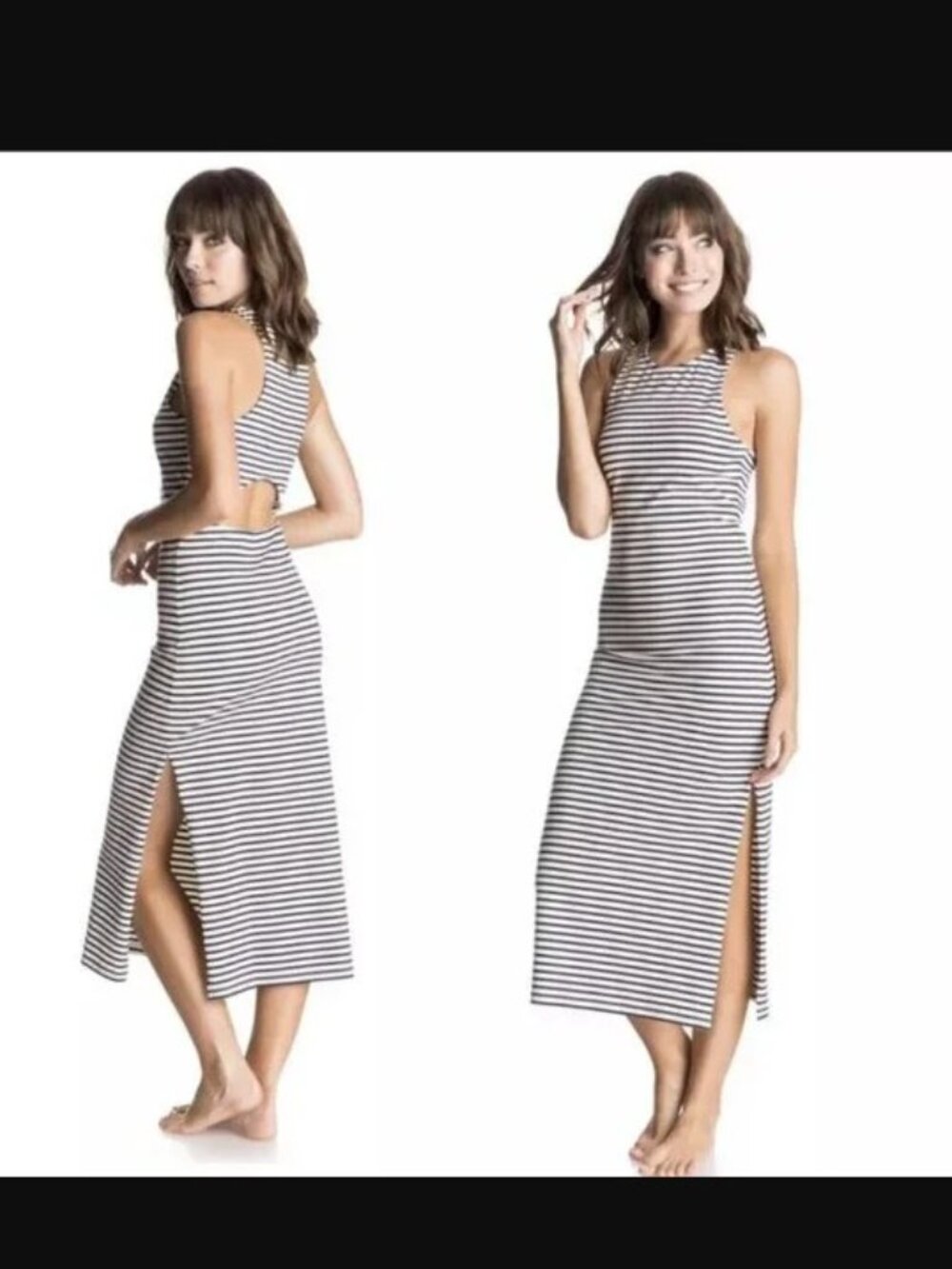 Roxy Brand Amo Nuevo Striped Open Back Midi Bodycon Dress Women's Large